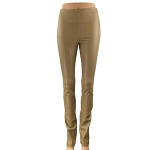 Zara Tan Beige High Waisted Faux Leather Vegan High Rise Leggings Pants Size XS